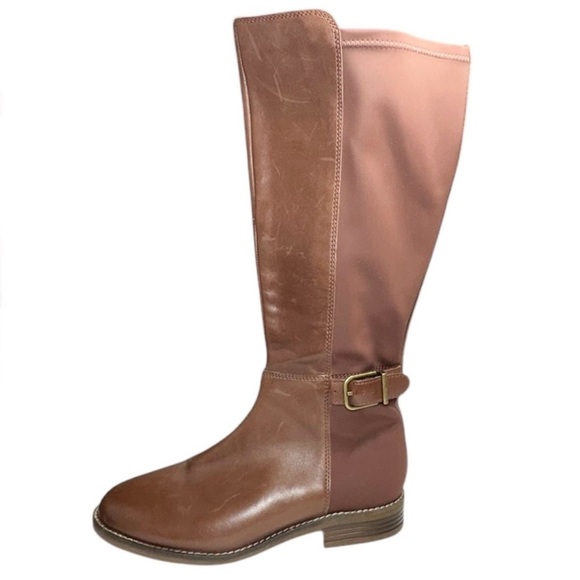 Clarks Camzin Treehouse Buckled Brown Leather Wide Calf Riding Boots Size 6W - Picture 1 of 12